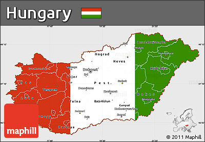 Flag Simple Map of Hungary, single color outside, flag aligned to the middle