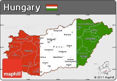 Flag Simple Map of Hungary, single color outside, flag aligned to the middle