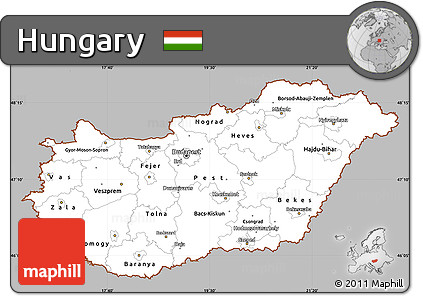 Gray Simple Map of Hungary, single color outside