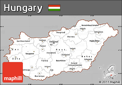 Gray Simple Map of Hungary, single color outside