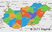 Political Simple Map of Hungary, single color outside, borders and labels