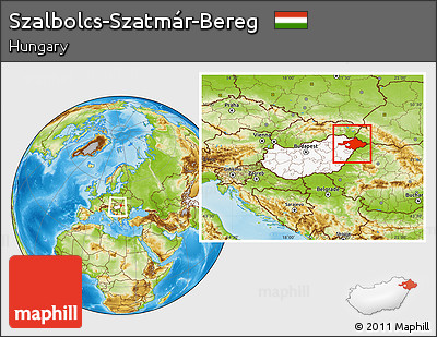 Physical Location Map of Szalbolcs-Szatmár-Bereg, highlighted country, within the entire country