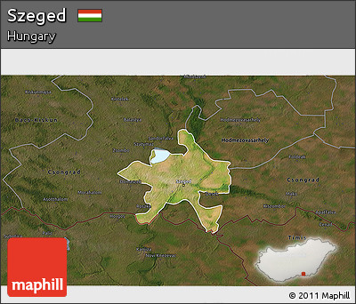 Satellite 3D Map of Szeged, darken