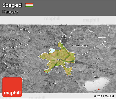 Satellite 3D Map of Szeged, desaturated