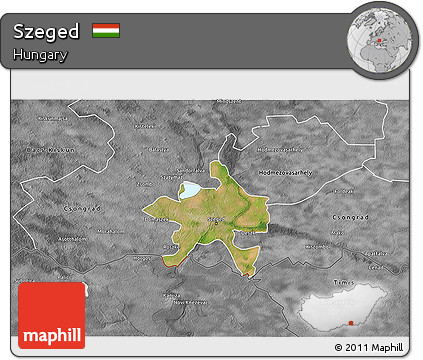 Satellite 3D Map of Szeged, desaturated