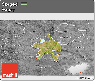 Satellite 3D Map of Szeged, desaturated