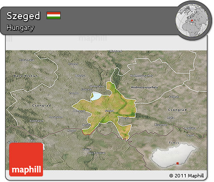 Satellite 3D Map of Szeged, semi-desaturated