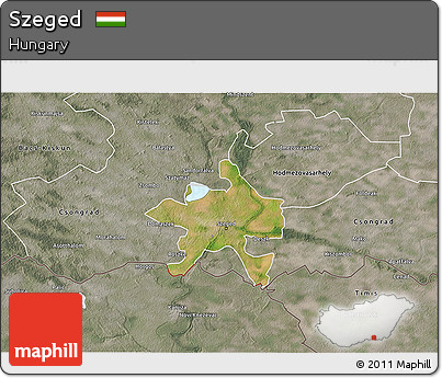 Satellite 3D Map of Szeged, semi-desaturated