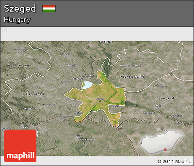Satellite 3D Map of Szeged, semi-desaturated