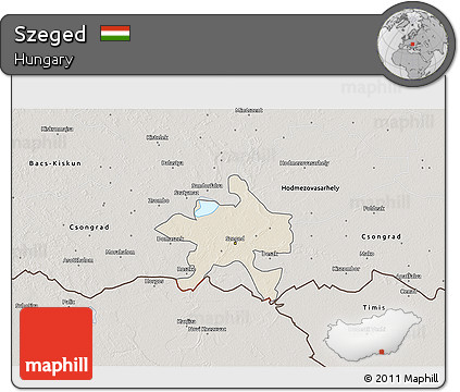 Shaded Relief 3D Map of Szeged, semi-desaturated