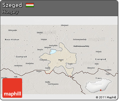 Shaded Relief 3D Map of Szeged, semi-desaturated