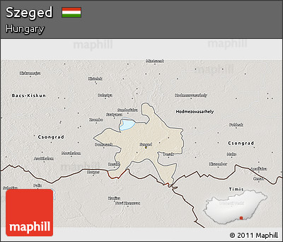 Shaded Relief 3D Map of Szeged, semi-desaturated