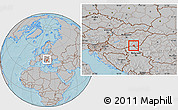 Gray Location Map of Szeged, within the entire country, hill shading