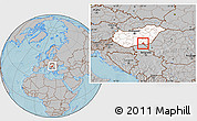 Gray Location Map of Szeged, highlighted country, hill shading