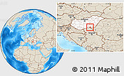Shaded Relief Location Map of Szeged, highlighted country