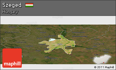 Satellite Panoramic Map of Szeged, darken