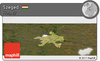 Satellite Panoramic Map of Szeged, darken