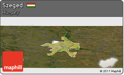 Satellite Panoramic Map of Szeged, darken