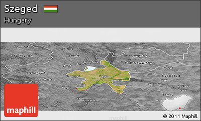 Satellite Panoramic Map of Szeged, desaturated