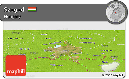 Satellite Panoramic Map of Szeged, physical outside