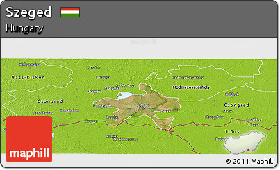 Satellite Panoramic Map of Szeged, physical outside