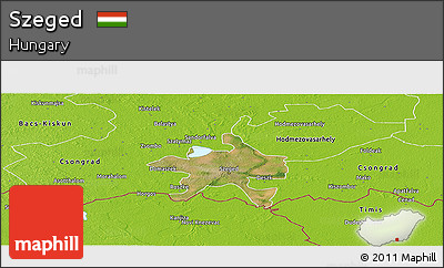 Satellite Panoramic Map of Szeged, physical outside