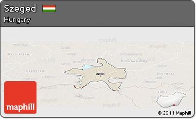 Shaded Relief Panoramic Map of Szeged, lighten