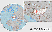 Gray Location Map of Székesfehérvár, highlighted country, hill shading