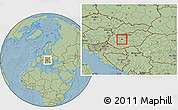 Savanna Style Location Map of Székesfehérvár, within the entire country, hill shading