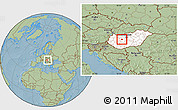 Savanna Style Location Map of Székesfehérvár, highlighted country, within the entire country, hill shading