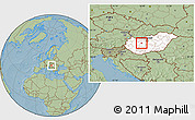 Savanna Style Location Map of Székesfehérvár, highlighted country, hill shading