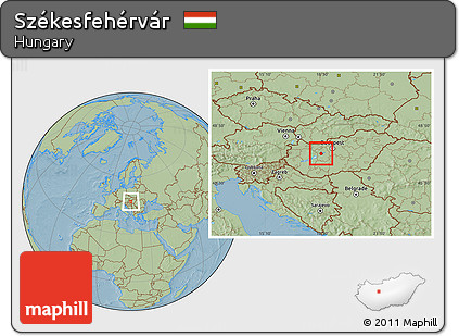 Savanna Style Location Map of Székesfehérvár, hill shading
