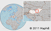 Gray Location Map of Szolnok, highlighted country, hill shading