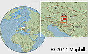 Savanna Style Location Map of Vas, hill shading