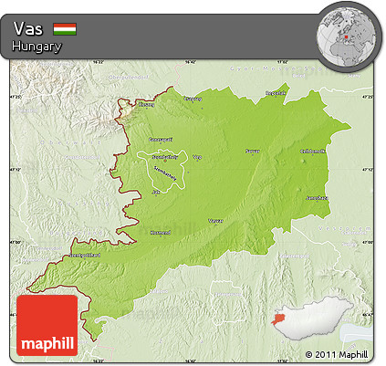 Physical Map of Vas, lighten