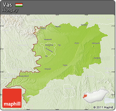 Physical Map of Vas, lighten