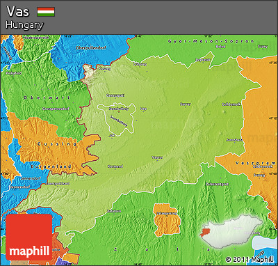 Physical Map of Vas, political outside