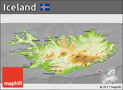 Physical 3D Map of Iceland, darken, desaturated