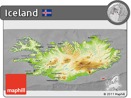 Physical 3D Map of Iceland, darken, desaturated