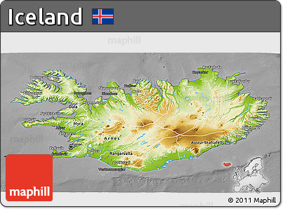 Physical 3D Map of Iceland, darken, desaturated