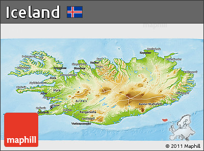 Physical 3D Map of Iceland, darken, land only
