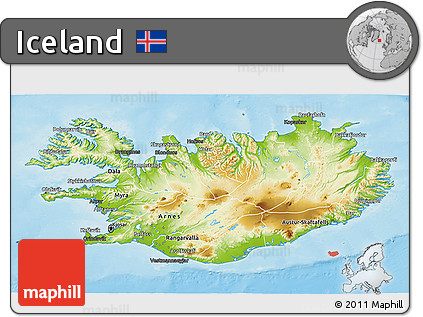 Physical 3D Map of Iceland, darken, land only