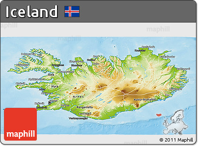 Physical 3D Map of Iceland, darken, land only