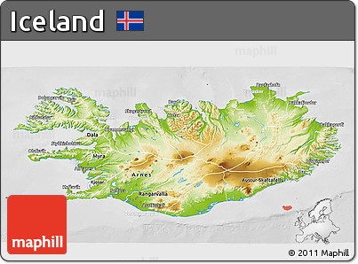 Physical 3D Map of Iceland, lighten, desaturated