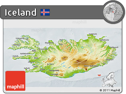 Physical 3D Map of Iceland, lighten, semi-desaturated