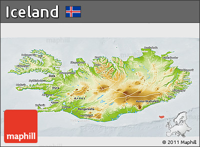 Physical 3D Map of Iceland, lighten, semi-desaturated
