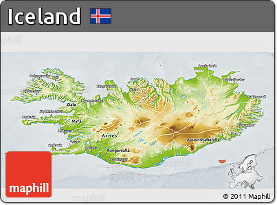 Physical 3D Map of Iceland, lighten, semi-desaturated