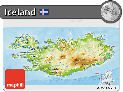 Physical 3D Map of Iceland, lighten, semi-desaturated, land only
