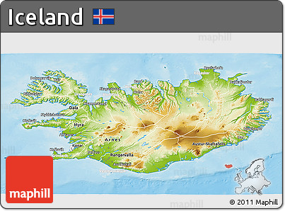 Physical 3D Map of Iceland, lighten, semi-desaturated, land only