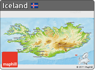 Physical 3D Map of Iceland, satellite outside, shaded relief sea